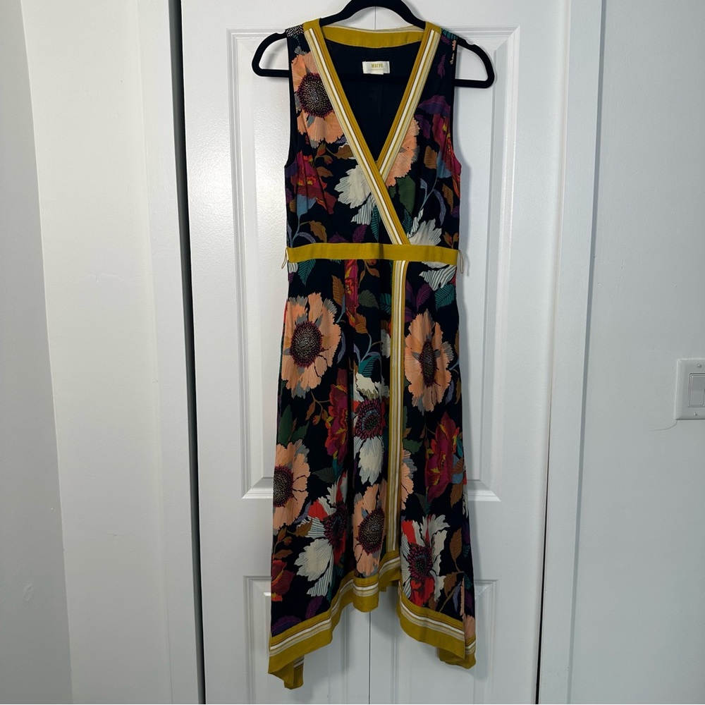 Anthropologie Maeve Botanica Faux Wrap Midi Dress Size 6